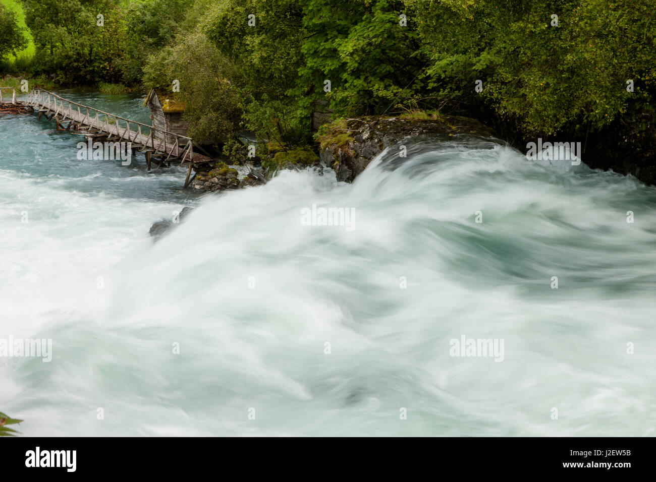 Waterfall. Oldeelva River. Olden, Norway. Stock Photo