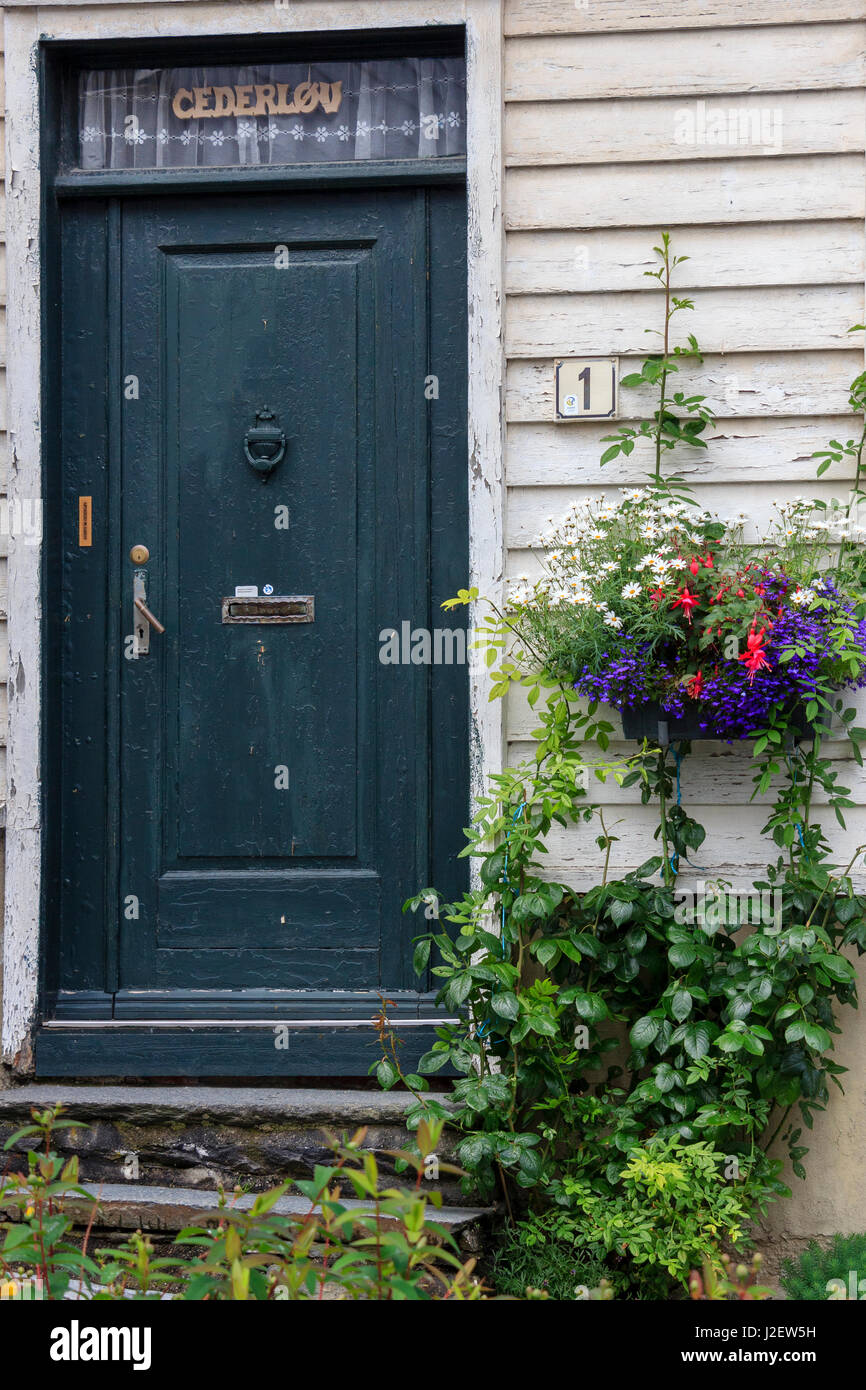 Protected old wooden Houses. Old city Center. Stavanger. Norway. Stock Photo