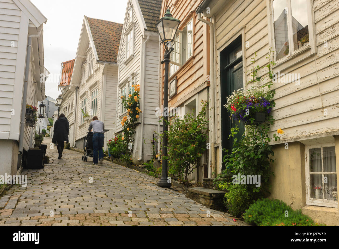 Protected old wooden Houses. Old city Center. Stavanger. Norway. Stock Photo