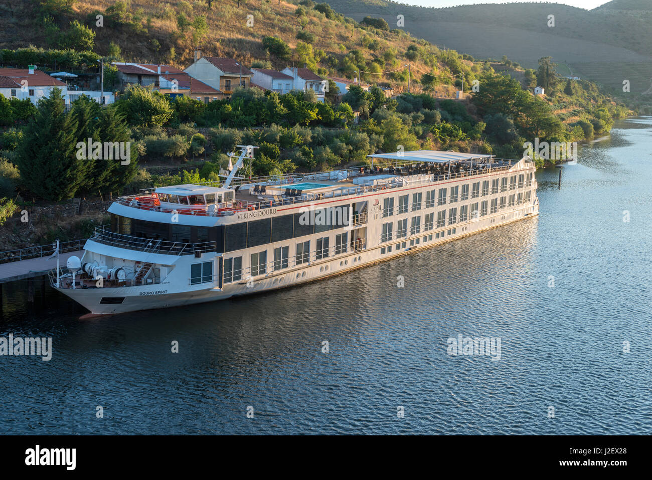 Portugal, Viking Douro riverboat docked at Barca d'Alva, Douro River