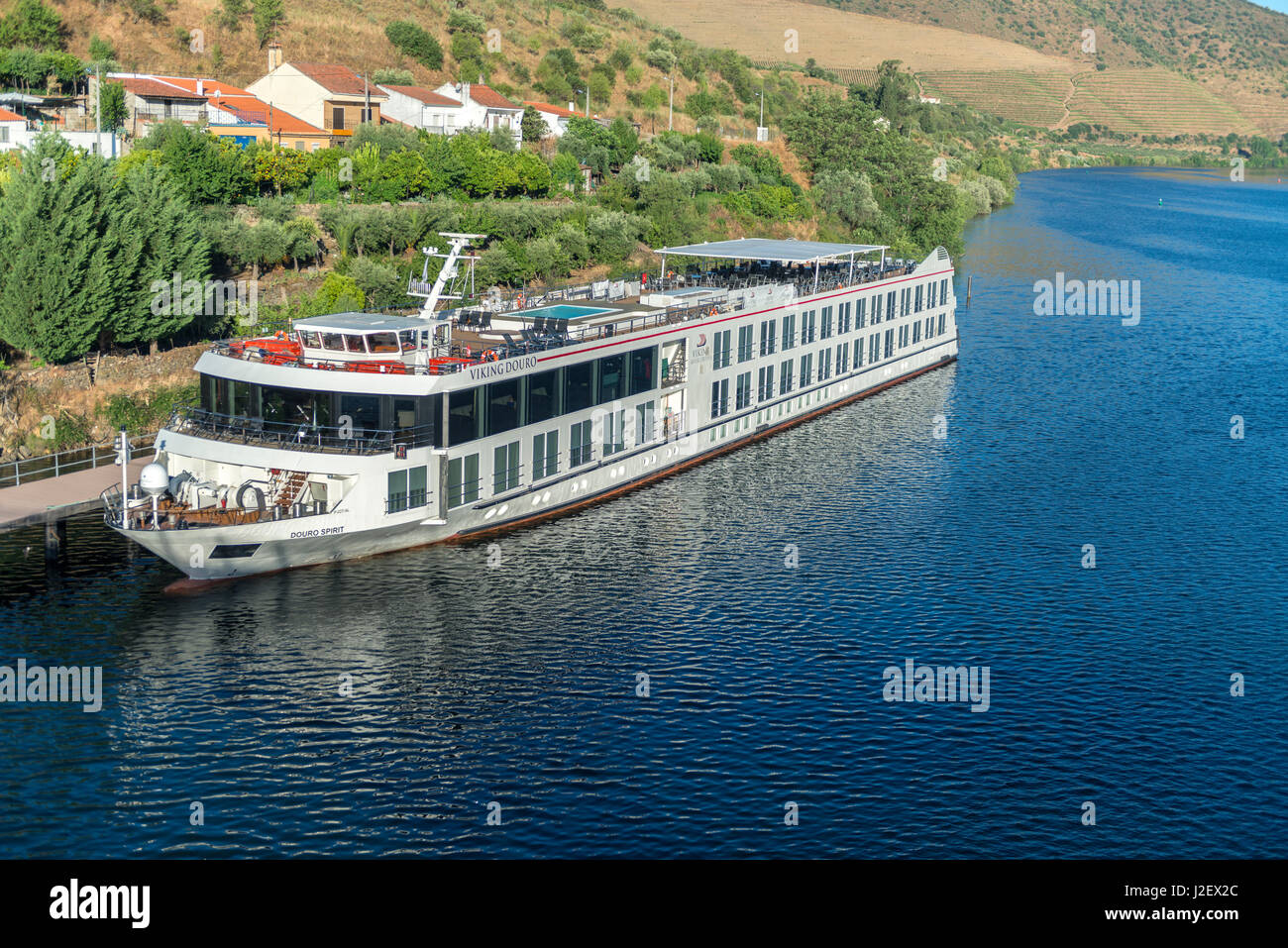 Portugal, Viking Douro riverboat docked at Barca d'Alva, Douro River