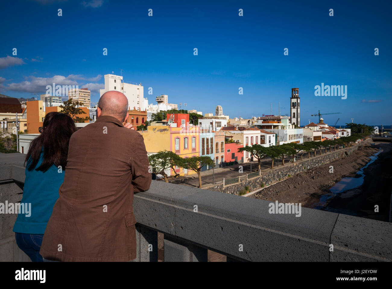Spain, Canary Islands, Tenerife, Santa Cruz de Tenerife, buildings along the Barranco de los Santos river Stock Photo