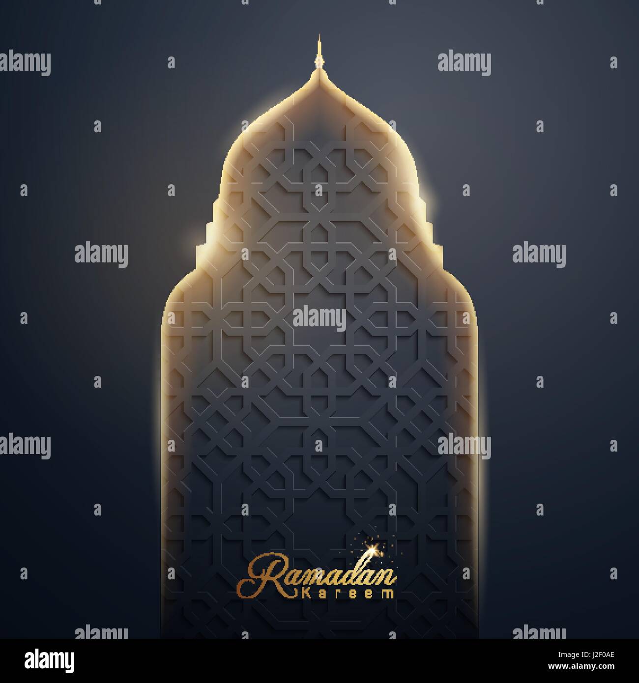 Ramadan Kareem Islamic vector design glow mosque dome with arabic ...