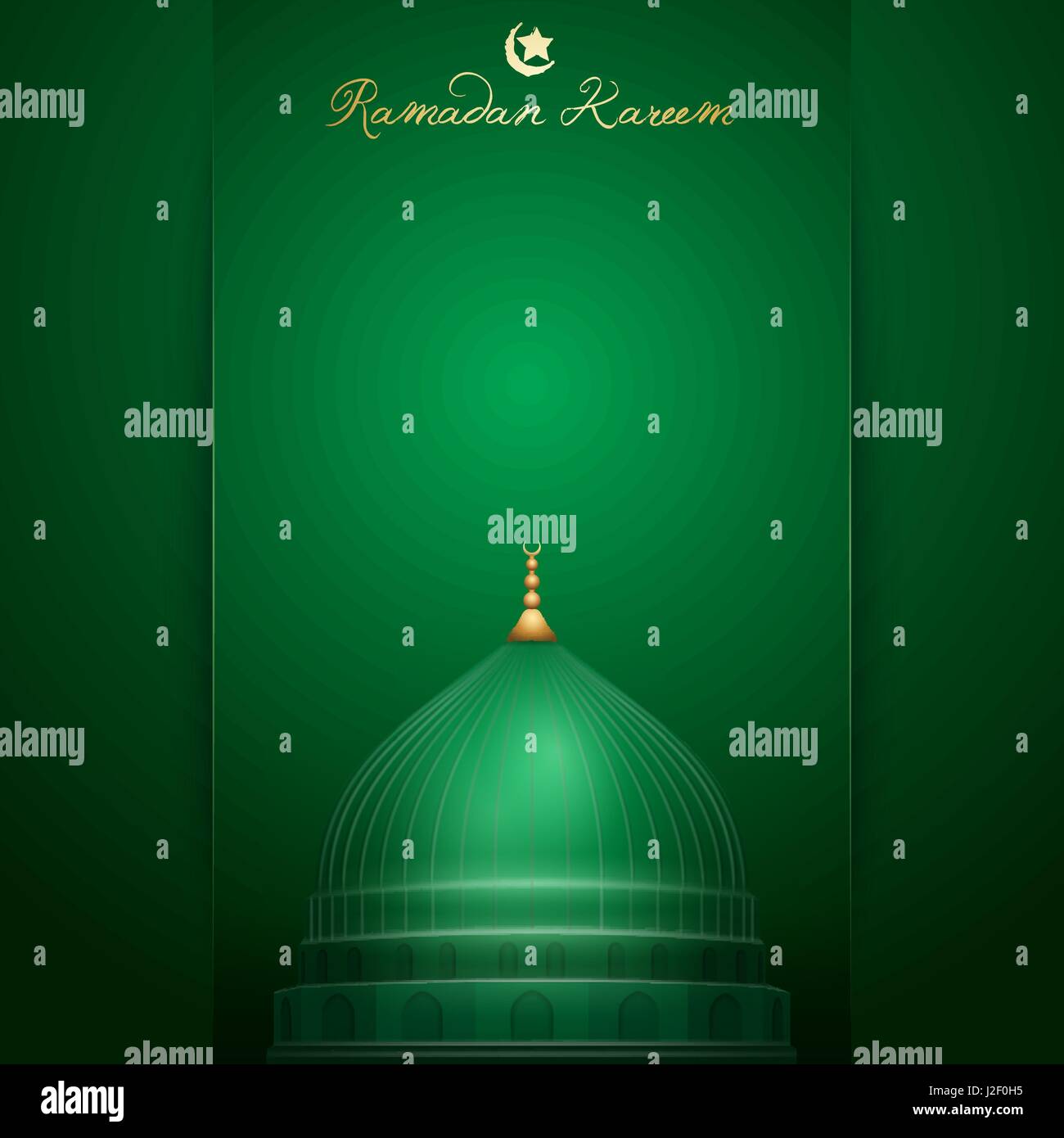 Ramadan Kareem greeting islamic design green dome of prophet's mosque Stock Vector
