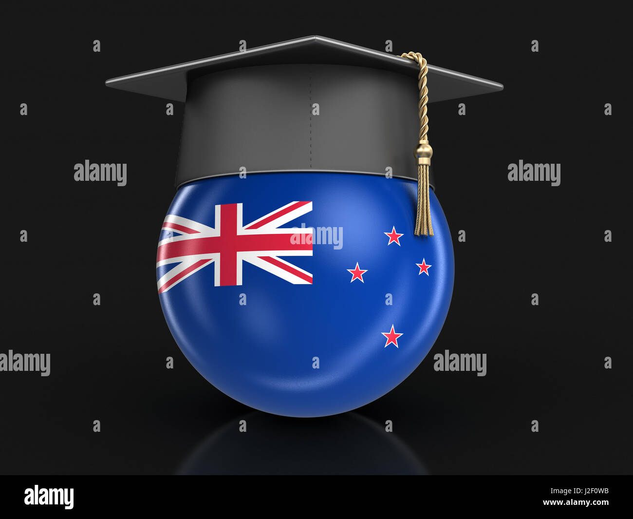 Graduation cap and New Zealand flag. Image with clipping path Stock
