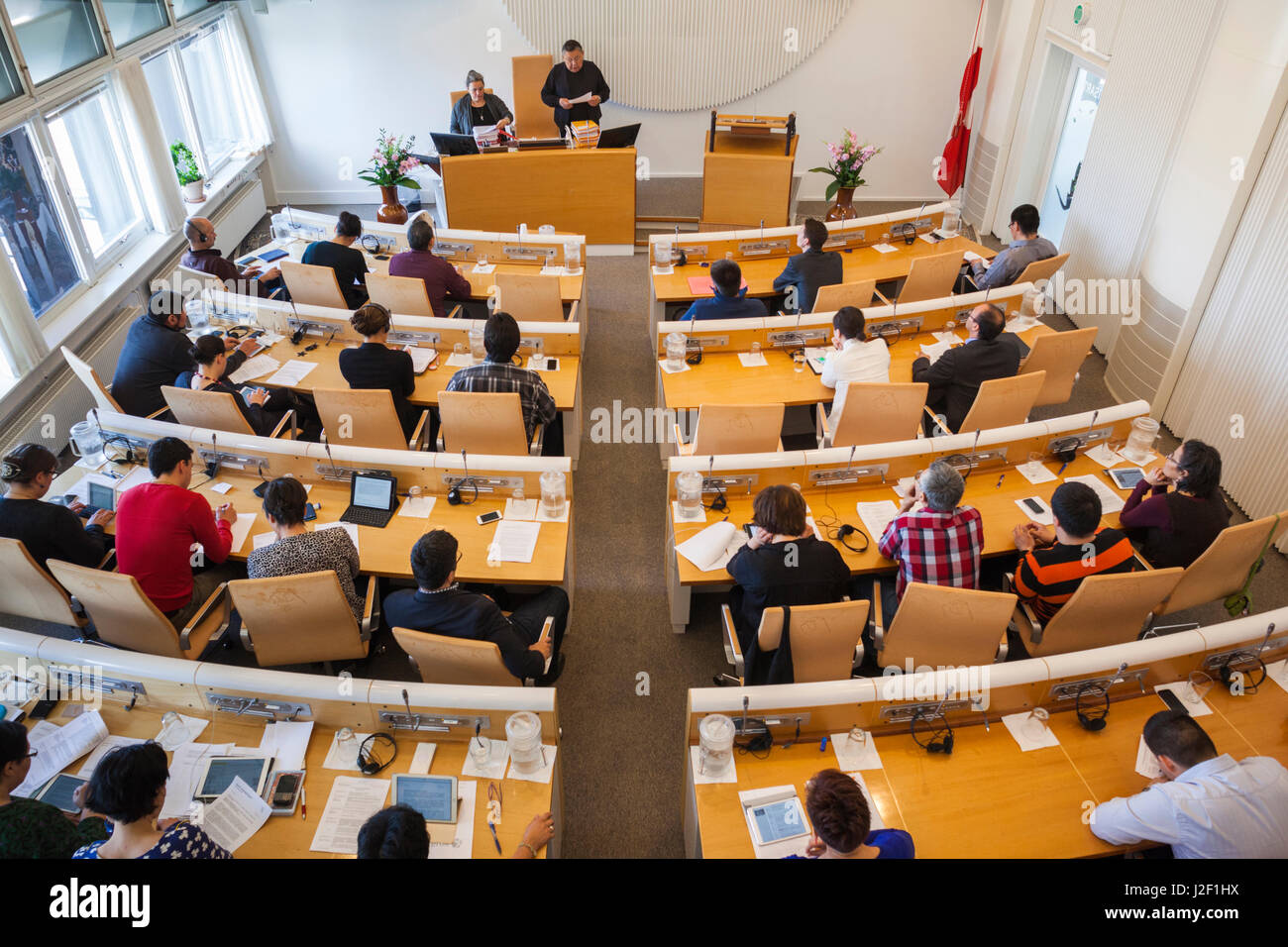 Greenland, Nuuk, Greenland Parliament Building, elevated view of