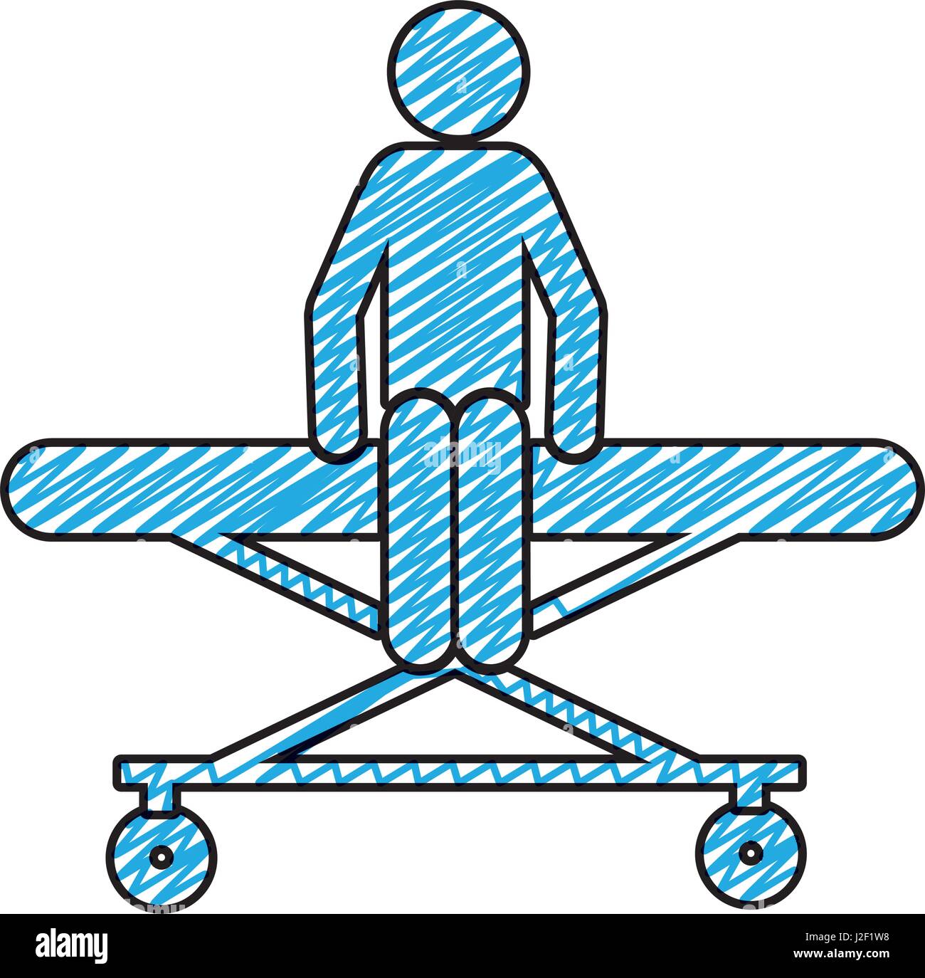 color pencil drawing of pictogram patient sit in stretcher clinical