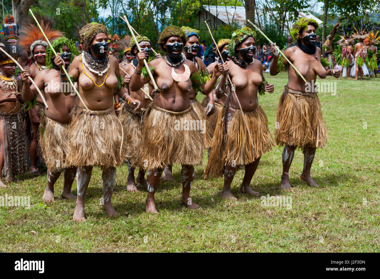 Colorful dress and face painted local tribes celebrating the traditional Sing Sing in Paya in the Highlands of Papua New Guinea, Melanesia Stock Photo