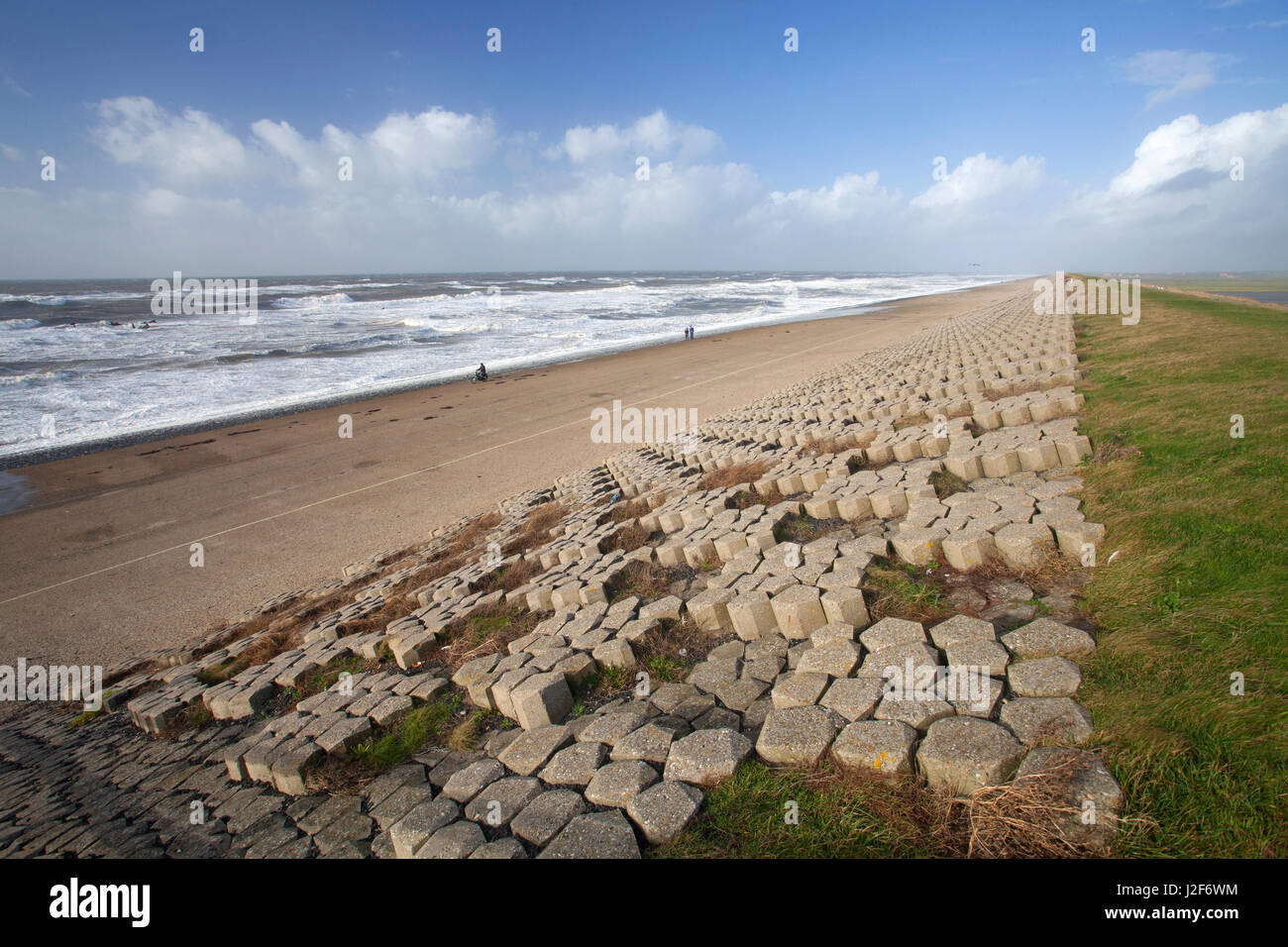 Hondsbossche zeewering during autumn storm Stock Photo