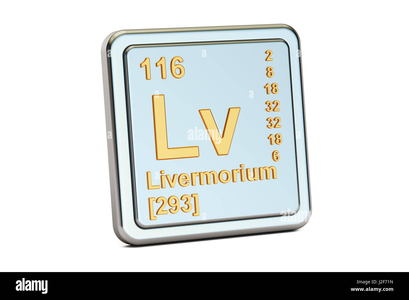 Livermorium Lv, chemical element sign. 3D rendering isolated on white background Stock Photo