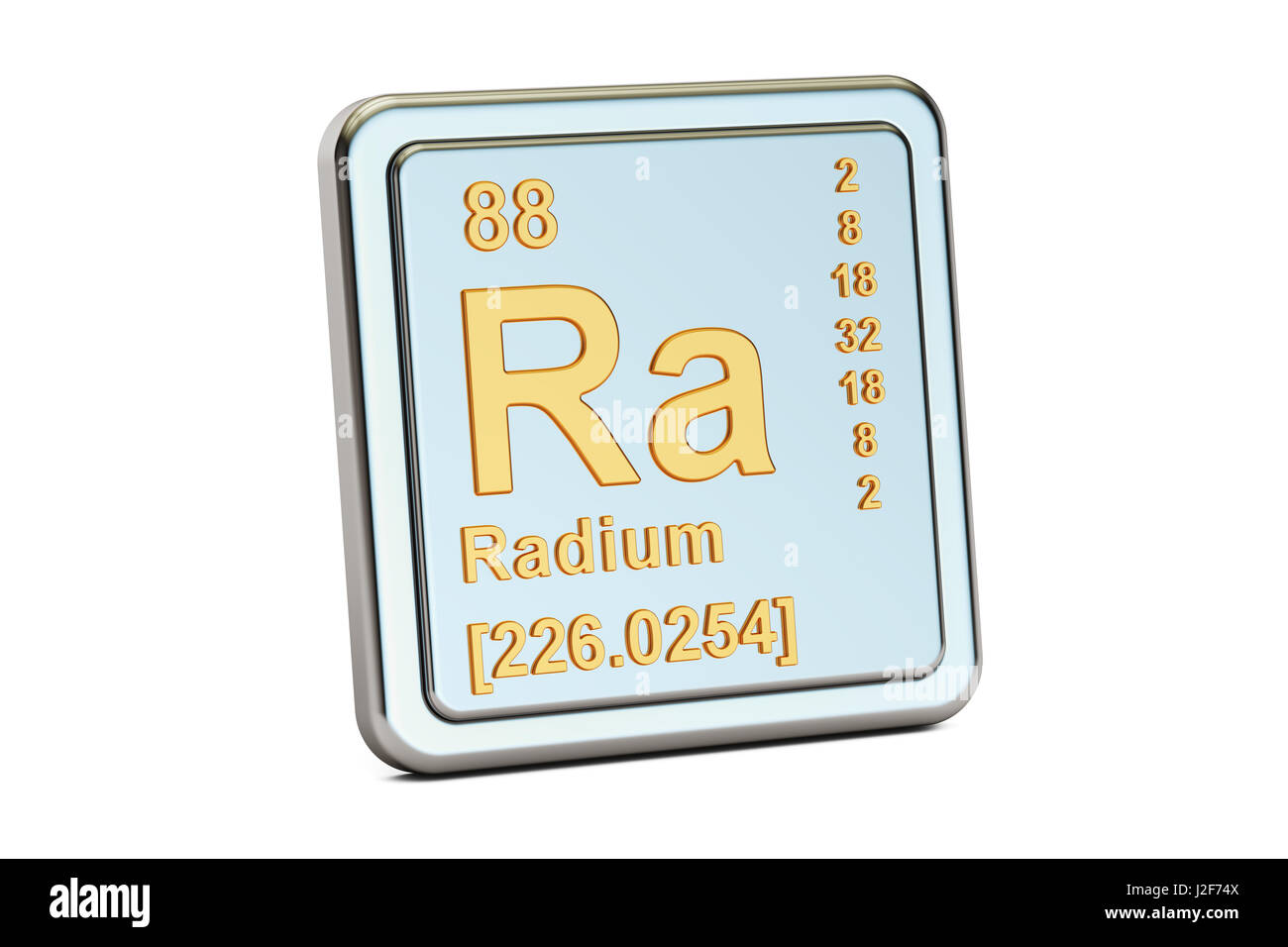 Radium Ra, chemical element sign. 3D rendering isolated on white background Stock Photo