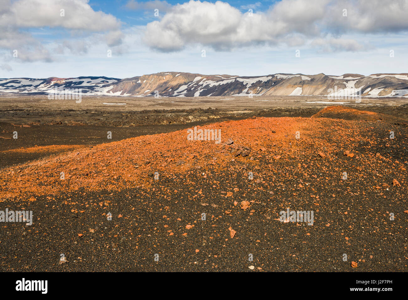 Landscape with red lava grit in the caldera of the volcano Askja in Central Iceland Stock Photo