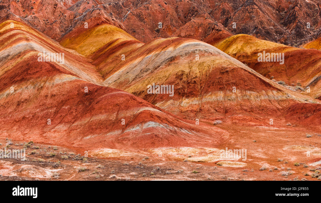 Landscape with eroded hills in the vicinity of Zhangye Stock Photo