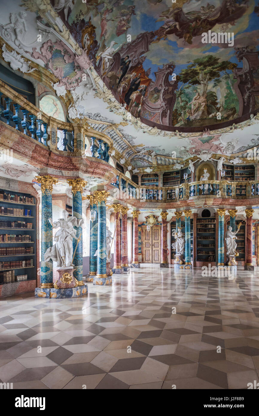 Germany, Baden-Wurttemburg, Wiblingen, Kloster Wiblingen Abbey, 18th century monastery, Rococo-style library built in 1760 Stock Photo