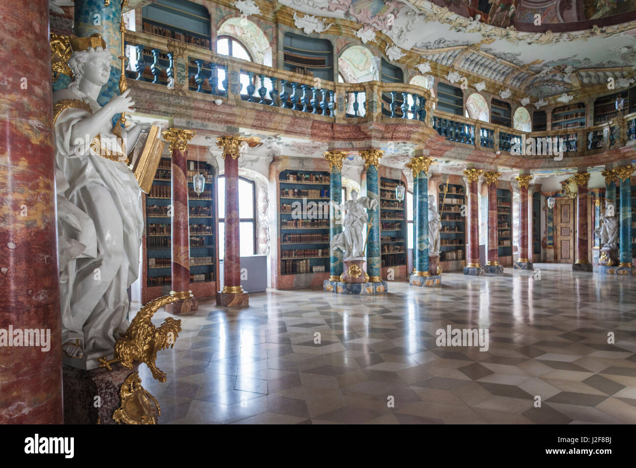 Germany, Baden-Wurttemburg, Wiblingen, Kloster Wiblingen Abbey, 18th century monastery, Rococo-style library built in 1760 Stock Photo