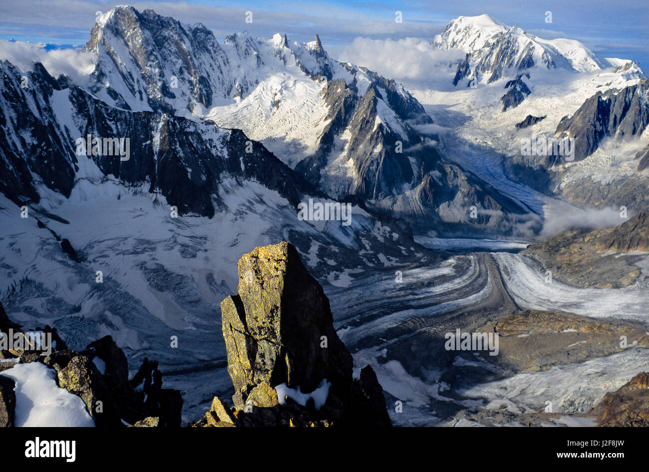 View from the Mount Courtes over de Mont Blanc Massif with the Grandes ...