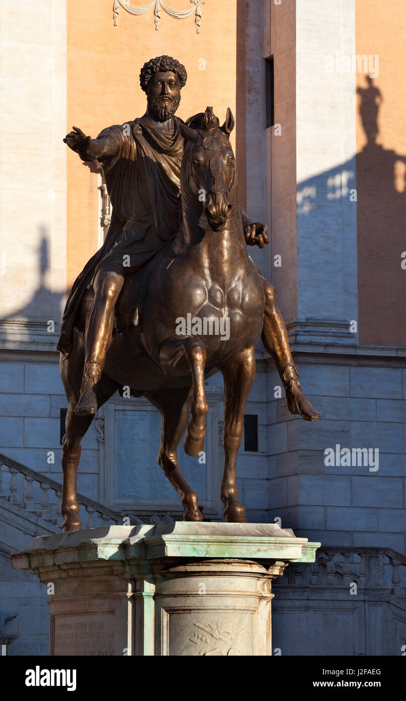 Emperor Marcus Aurelius Bronze Equestrian Statue Capitoline Hill Front of the Museum, Rome, Italy Stock Photo
