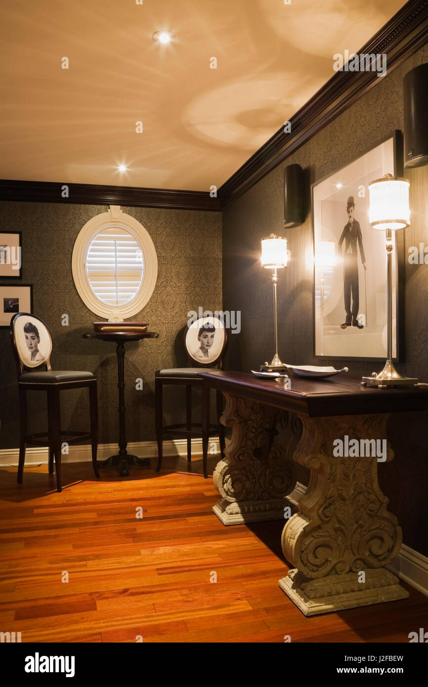 Home theater room decorated with vintage photos of Hollywood stars on ...