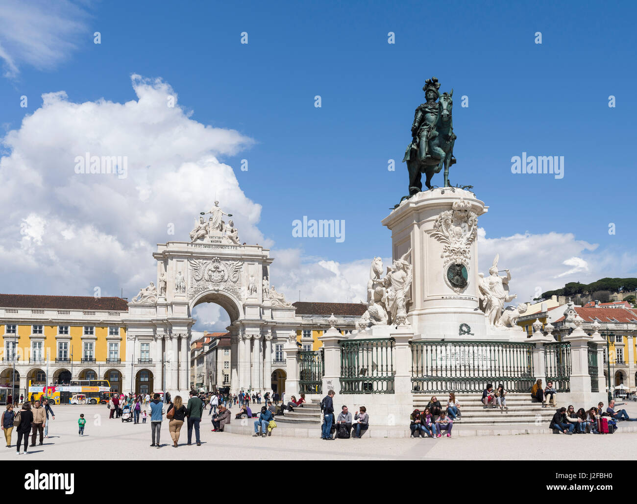 Arco da Rua Augusta at the square Praca do Comerico with the statue of Dom Jose I. Lisbon (Lisboa) the capital of Portugal. Stock Photo