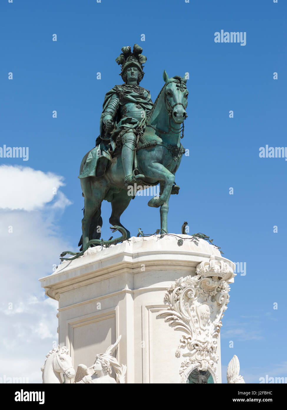 The statue of Dom Jose I at the square Praca do Comerico. Lisbon (Lisboa) the capital of Portugal. Stock Photo