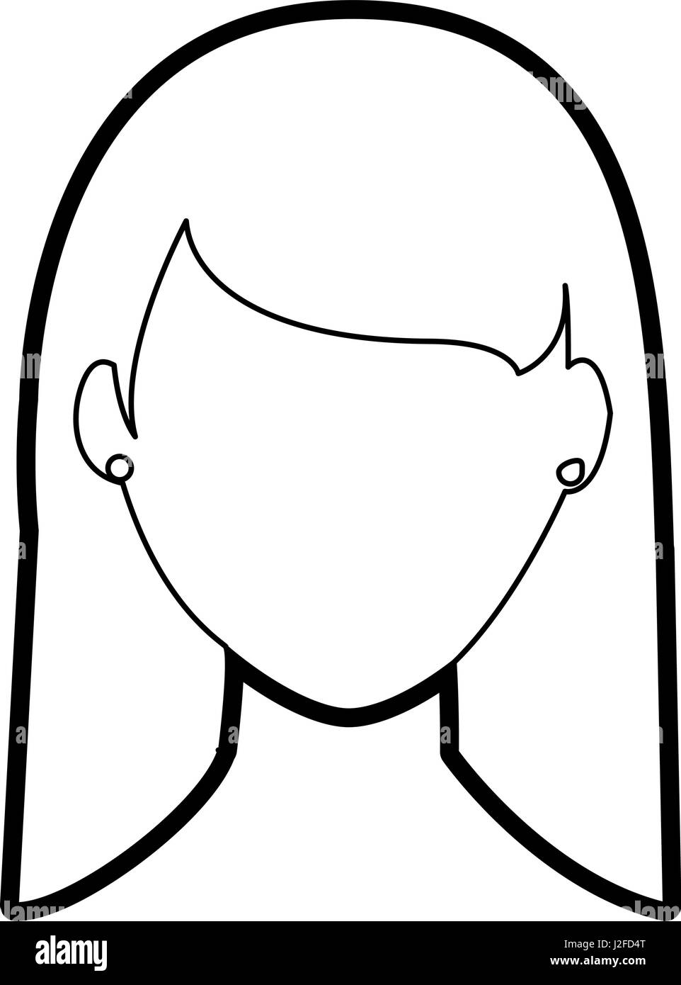 Cartoon Pretty Girl Long Hair Black And White Stock Photos