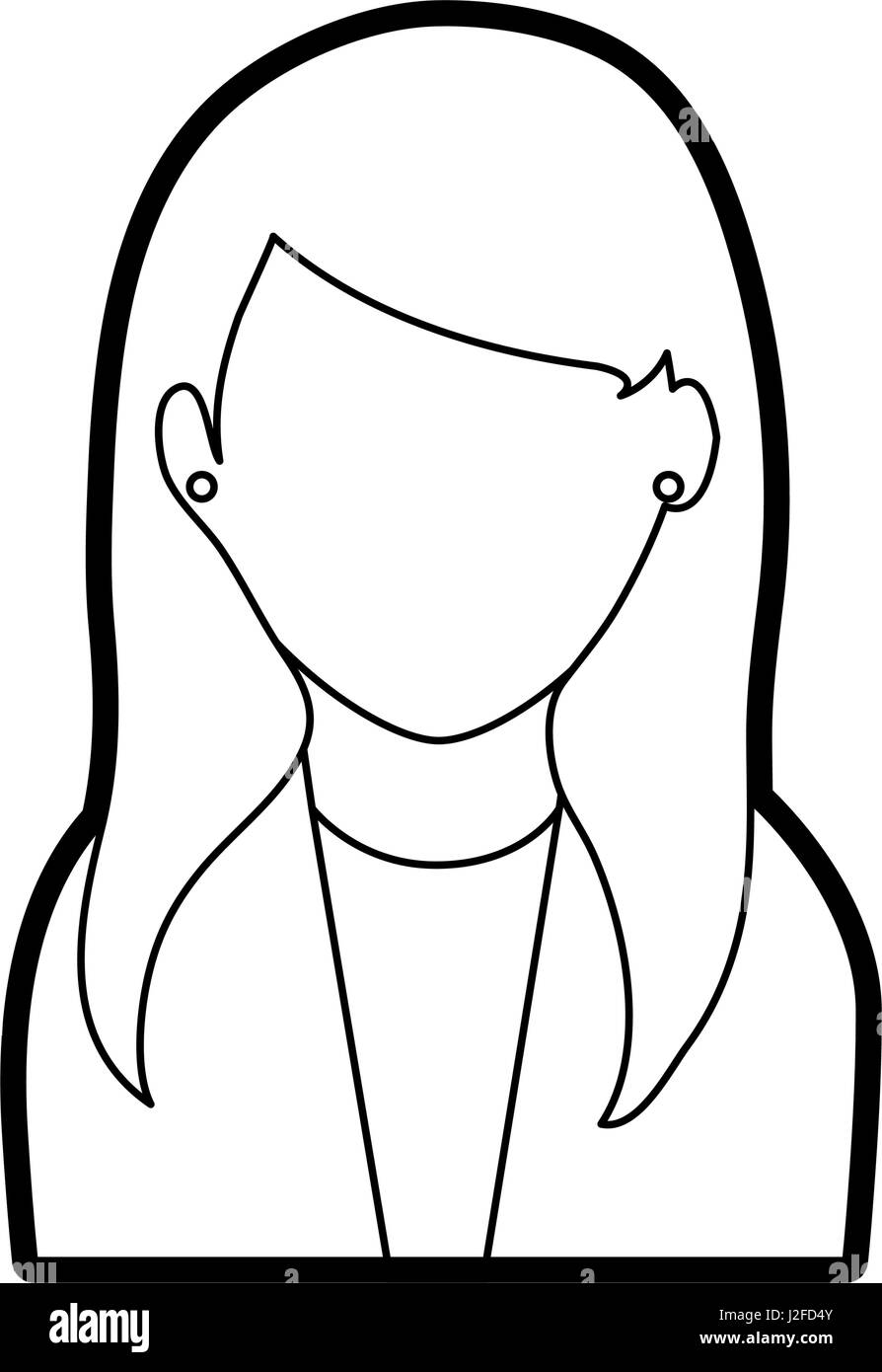 Cartoon Pretty Girl Long Hair Black And White Stock Photos