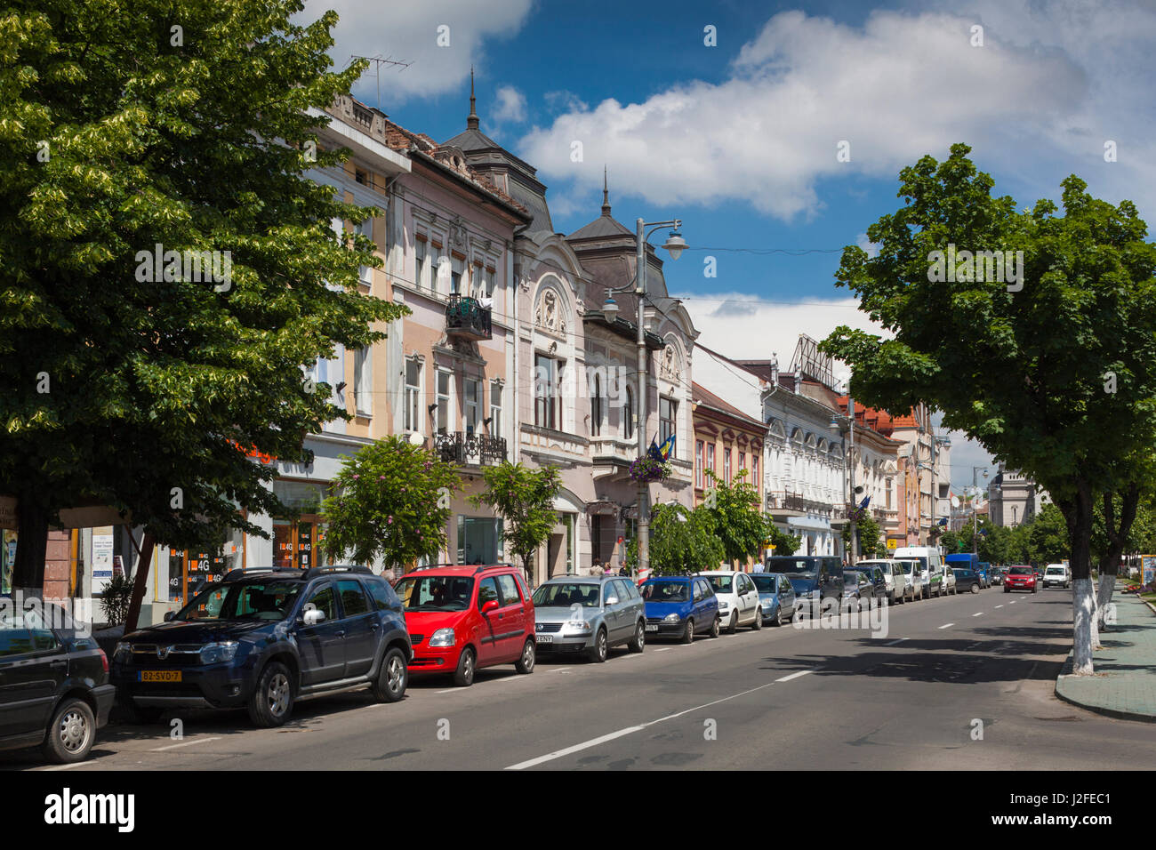 Romania, Transylvania, Targu Mures, buildings along Piata Trandafirilor Square Stock Photo