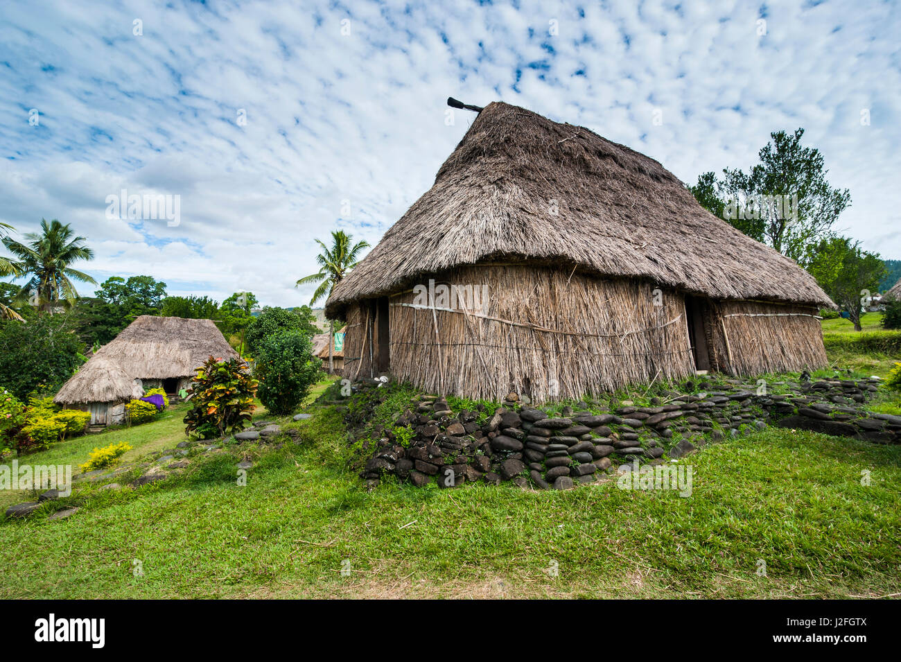 Traditional thatched roofed huts in Navala in the Ba Highlands of Viti