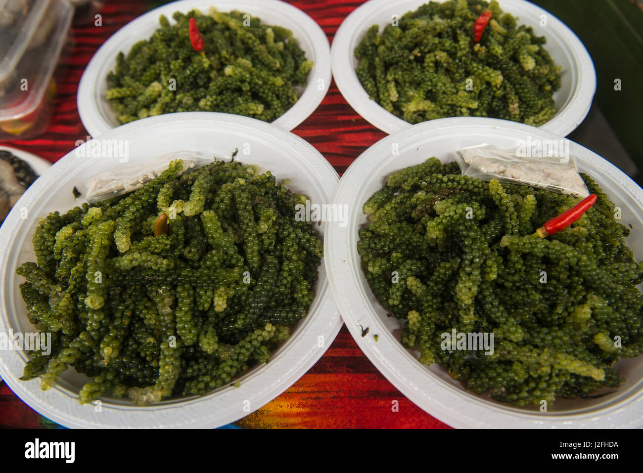 Sea Grapes for sale, Suva Produce Market, Suva, Viti Levu, Fiji Stock