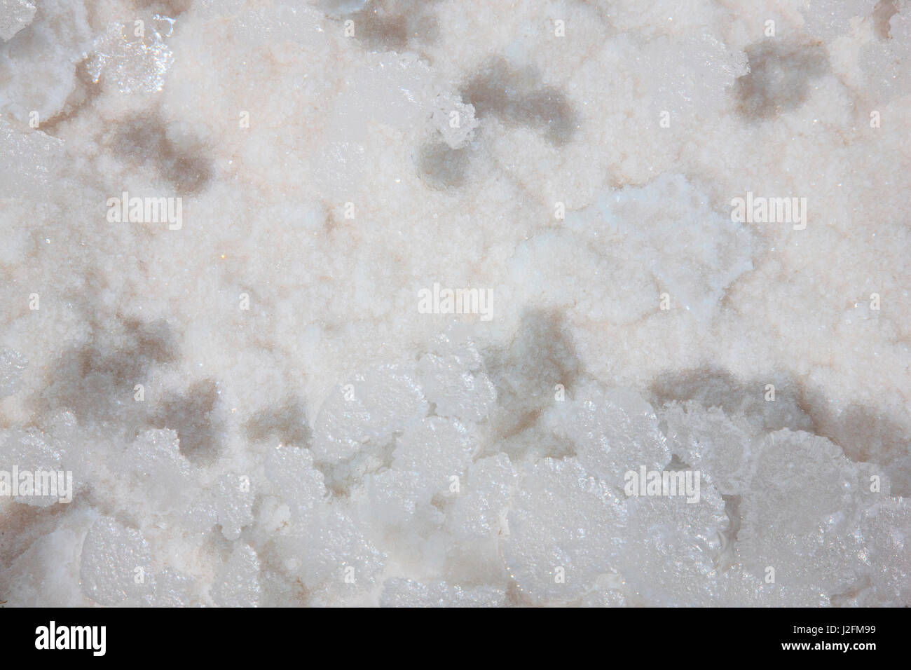 Ponds dug to grow salt crystals, one finds these crystals growing and floating in the water. Stock Photo