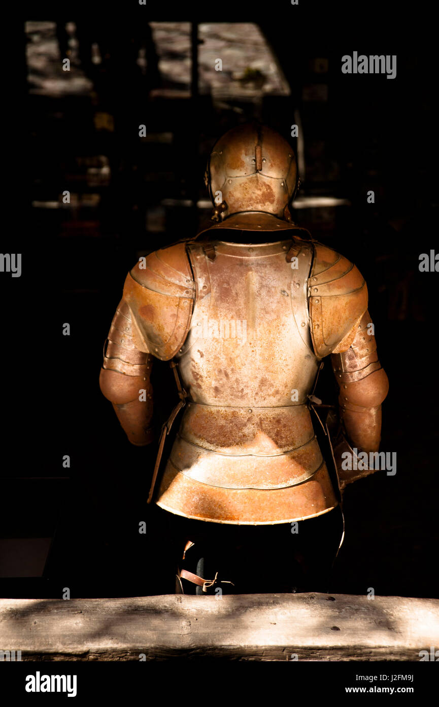 A medieval knights armor shining in the sunlight Stock Photo