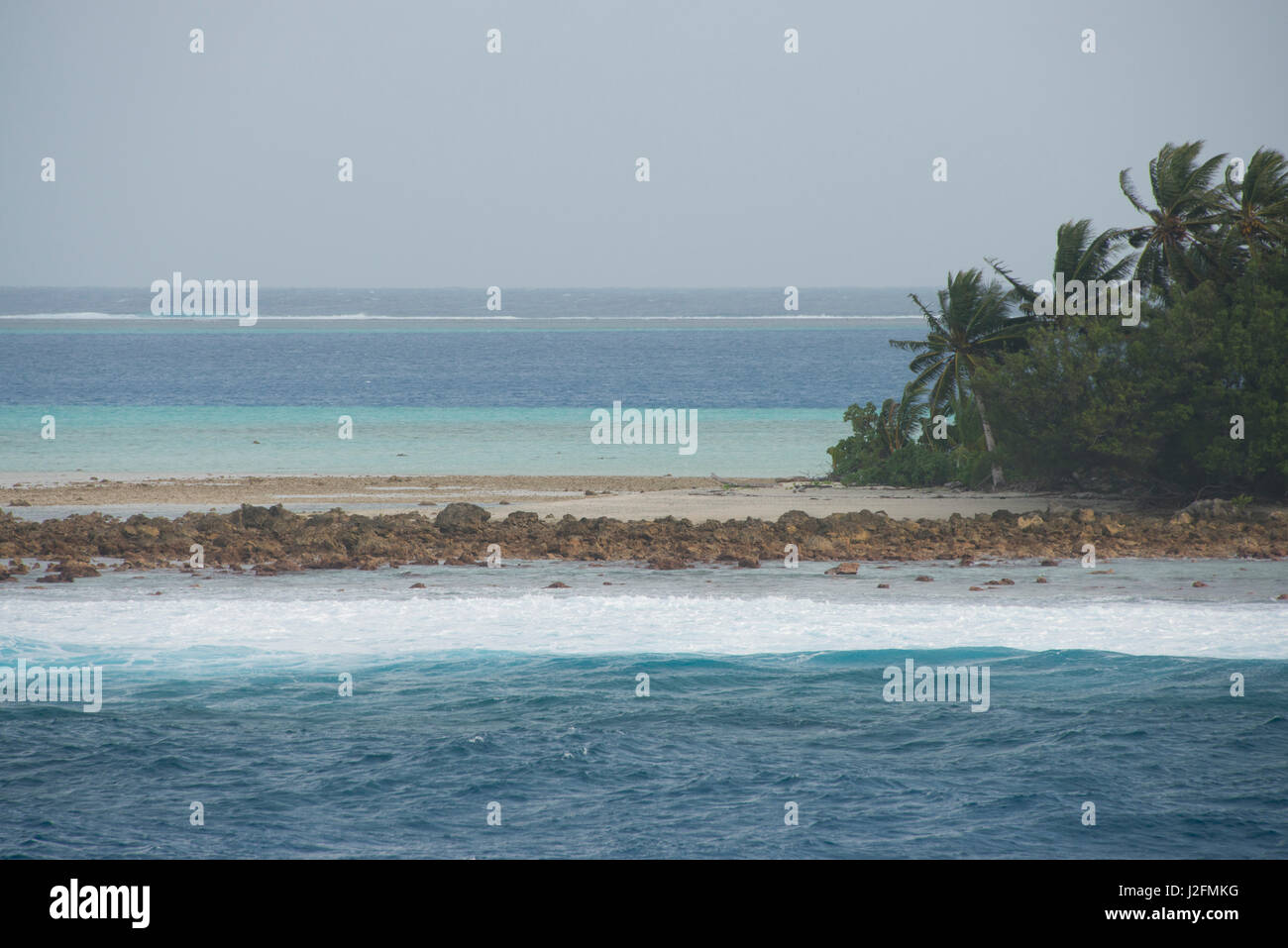 Federated States of Micronesia, Caroline Islands, Yap, Island of Ifalik. Pacific view of tiny reef island of Ifalik. (Large format sizes available) Stock Photo