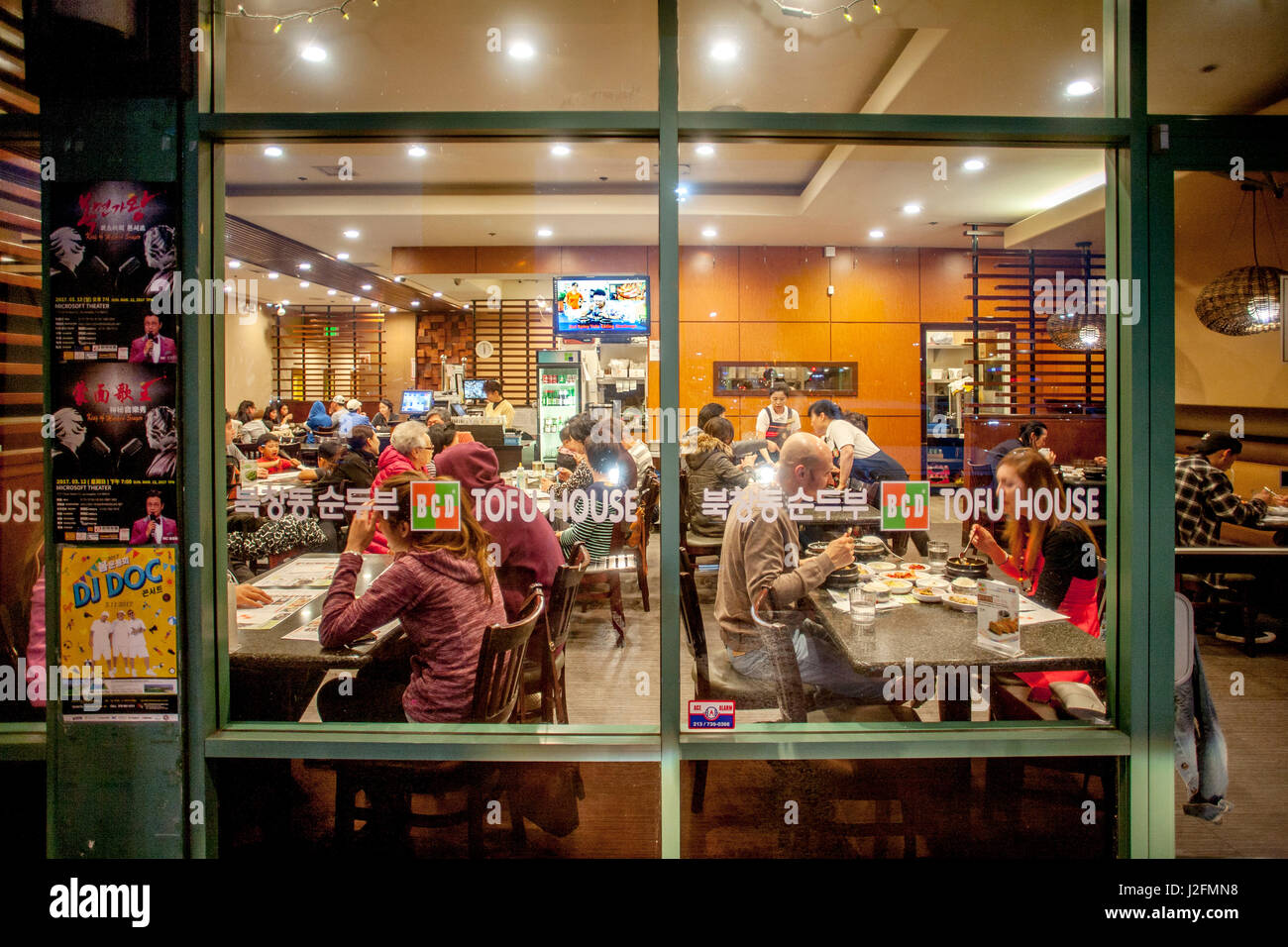Saturday night diners crowd a Korean tofu restaurant in Buena Park, CA