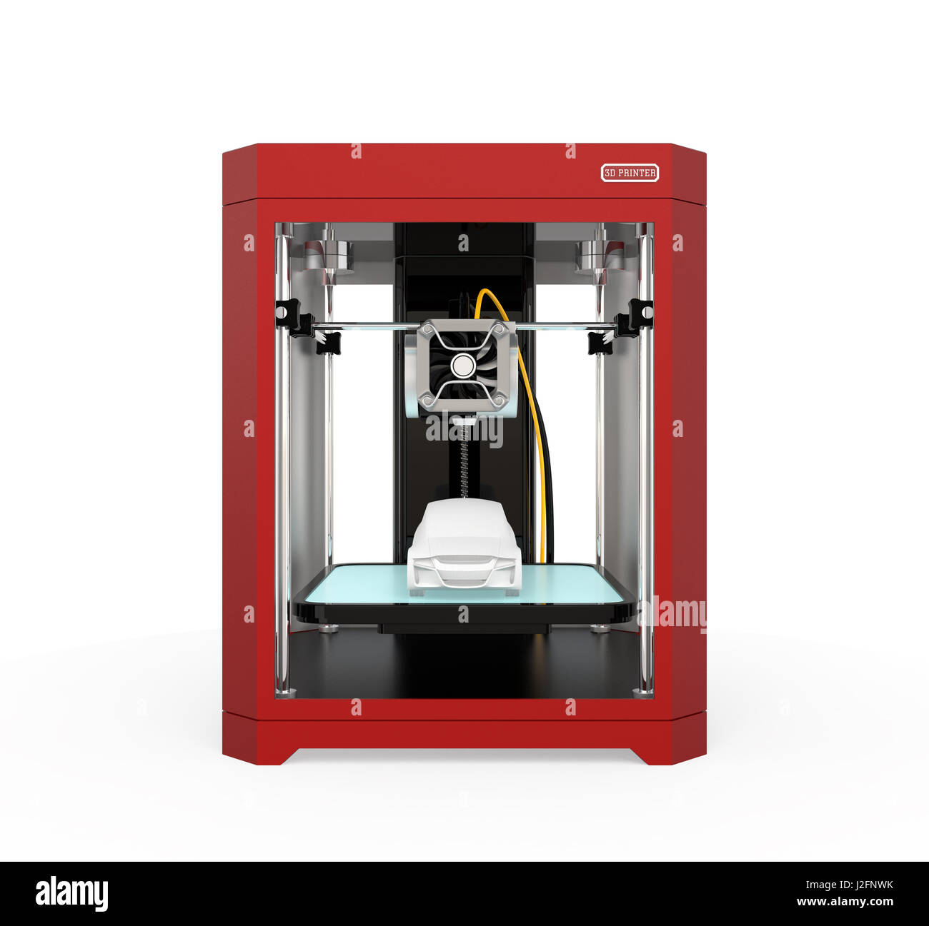 Front view of 3D printer isolated on white background. 3D rendering image. Stock Photo