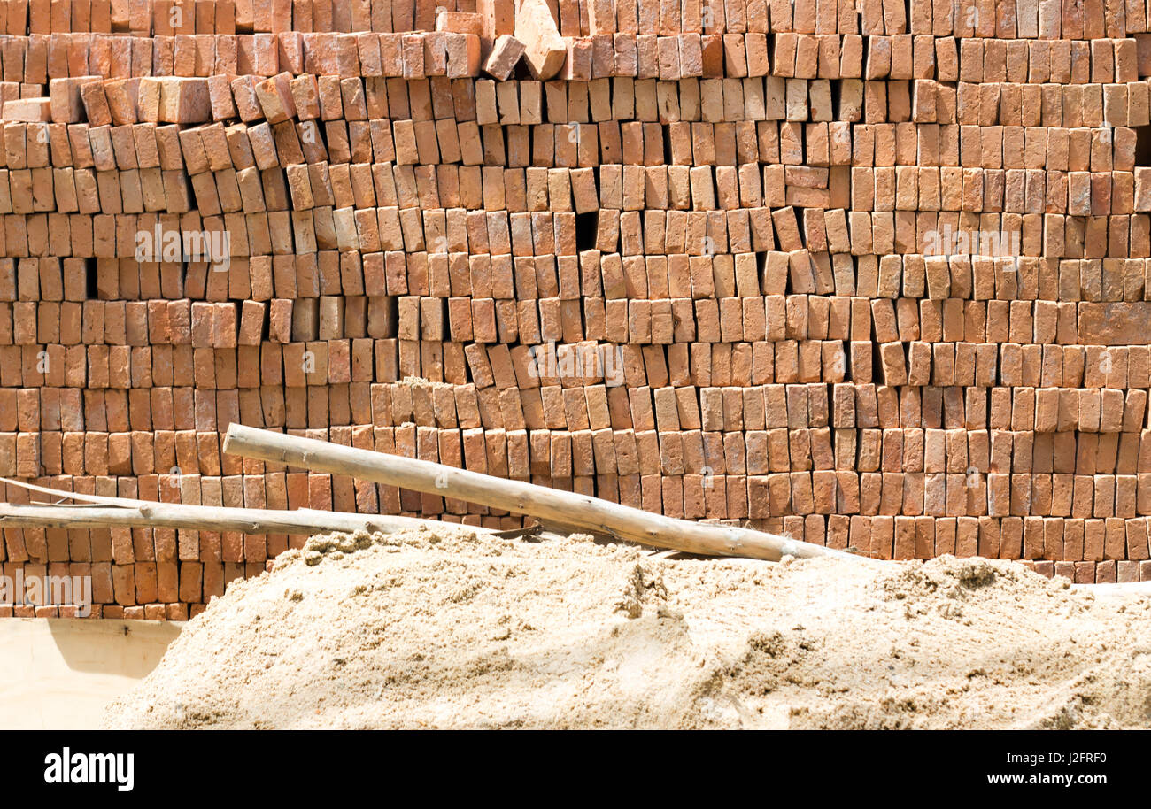sand wood brick in construction building site Stock Photo