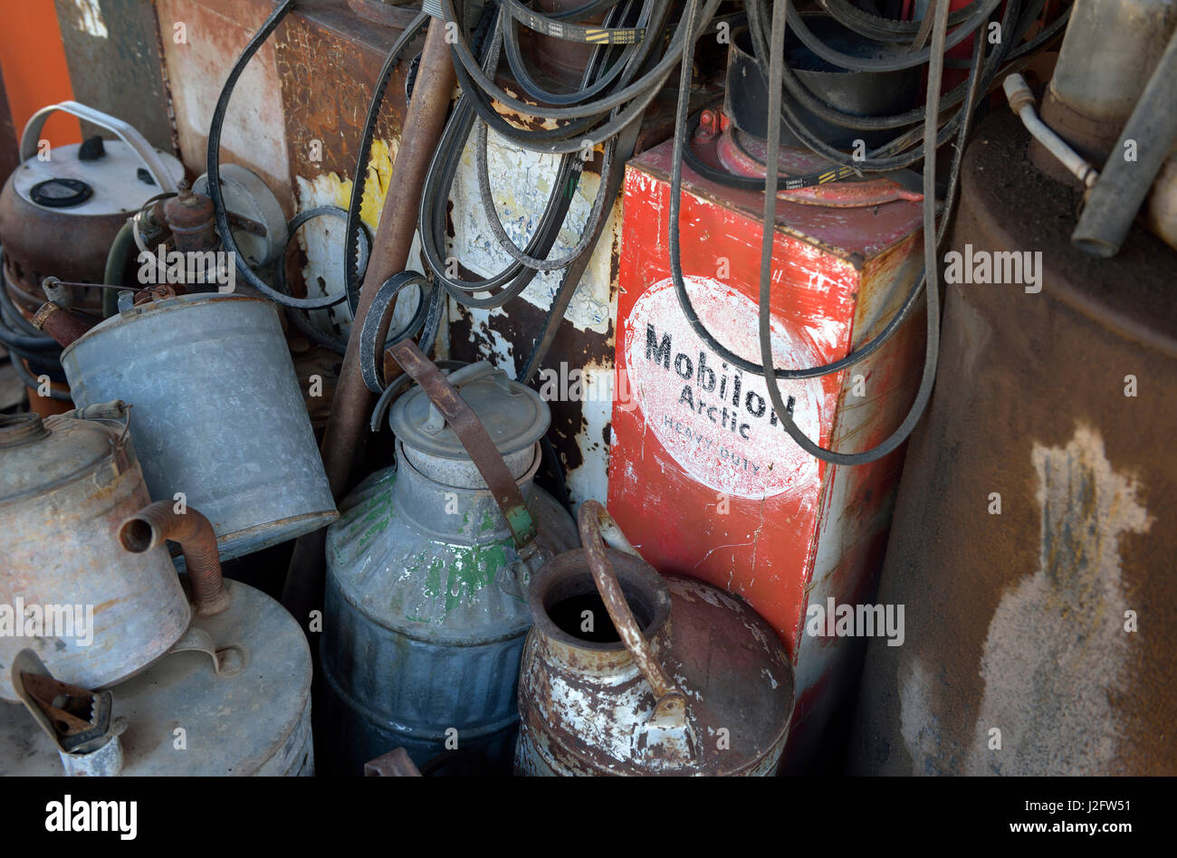 USA, Arizona, Jerome, Gold King Mine. Antique Mobil Oil Arctic can (Large format sizes available) Stock Photo