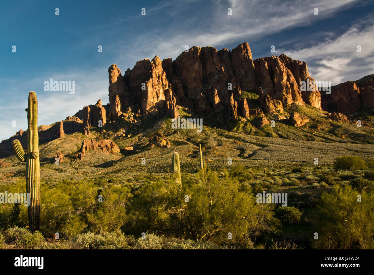 Sunset, Flat Iron Mountain, Lost Dutchman State Park, Apache Junction, Arizona, USA Stock Photo