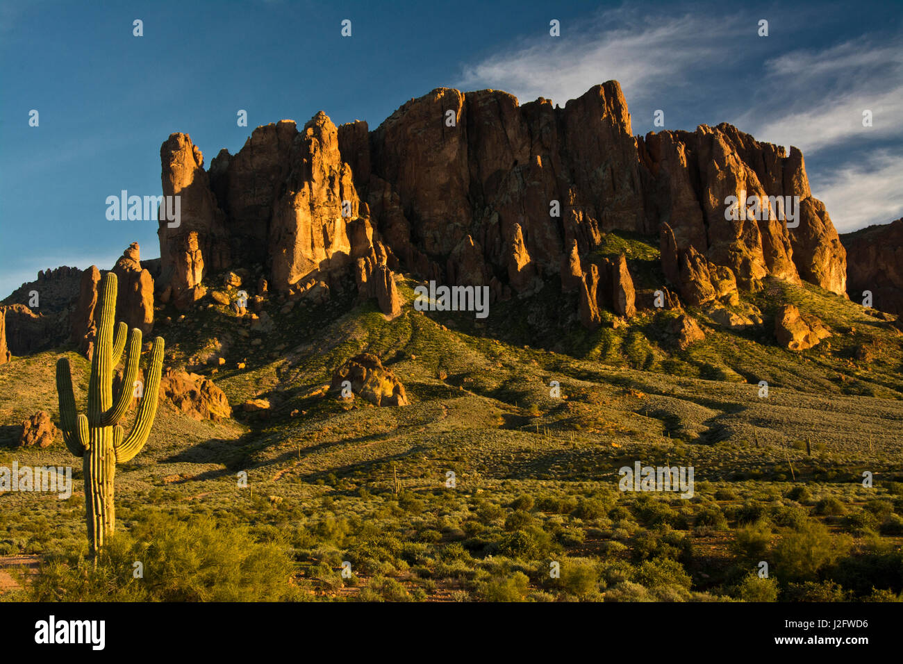 Sunset, Flat Iron Mountain, Lost Dutchman State Park, Apache Junction, Arizona, USA Stock Photo