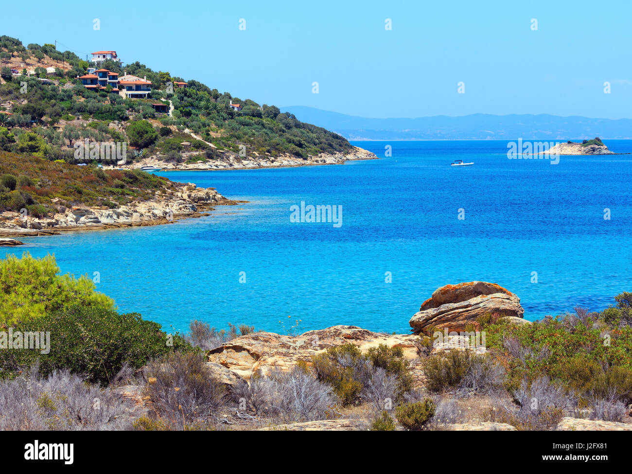 Beautiful Summer Aegean Sea Coast Landscape near Lagonisi Sithonia 