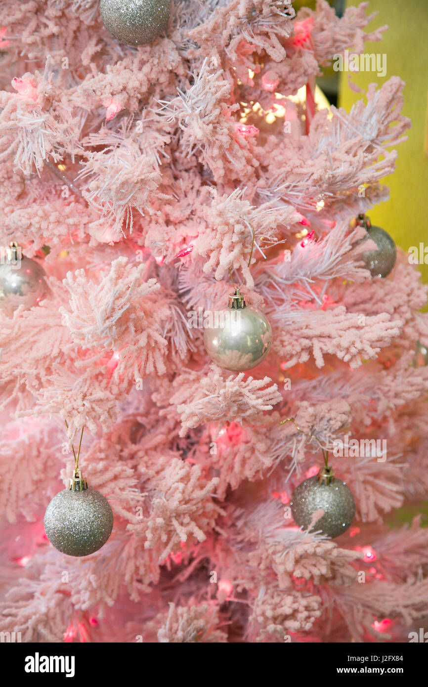 Pink frosted Christmas tree, Palm Springs, California, USA Stock Photo ...