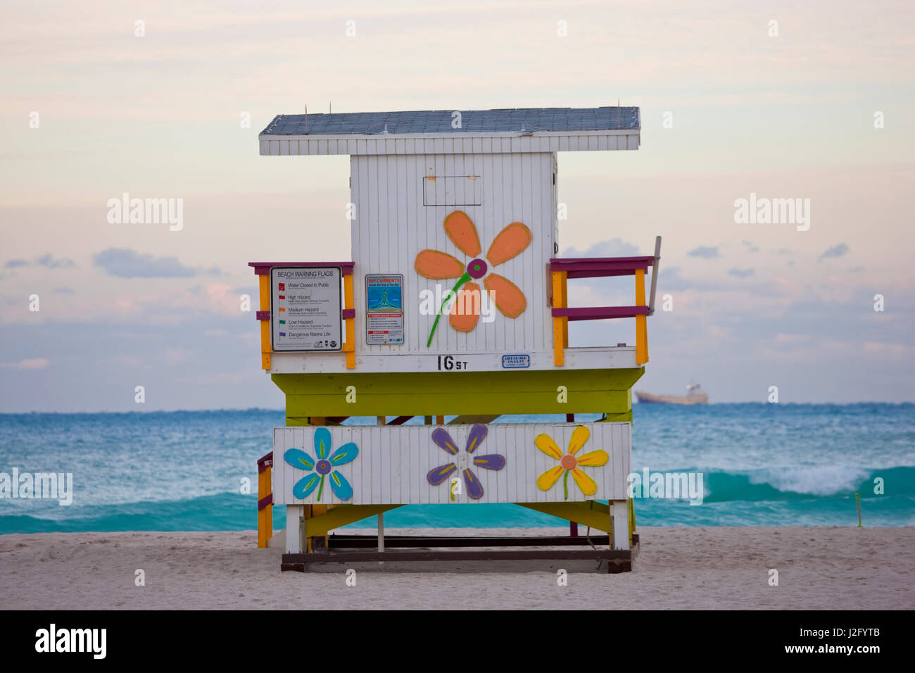 Lifeguard Hut, early morning, South Beach, Miami, Florida, USA Stock Photo