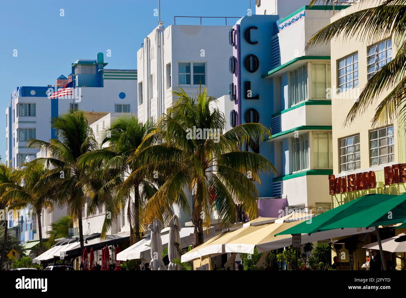Art deco area with hotels, Miami, Florida, USA Stock Photo