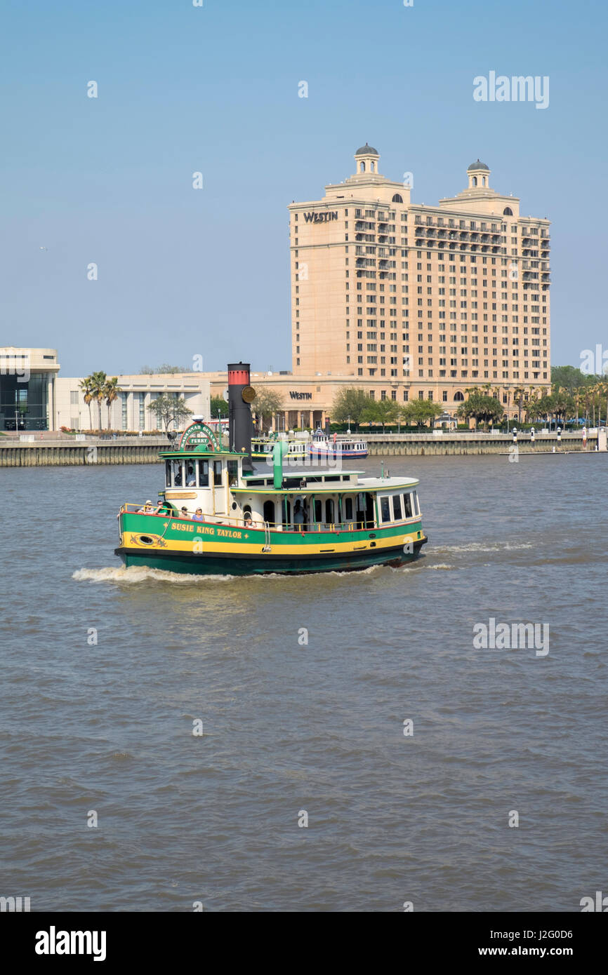 USA, Georgia, Savannah, ferry on Savannah River, Westin Hotel Stock