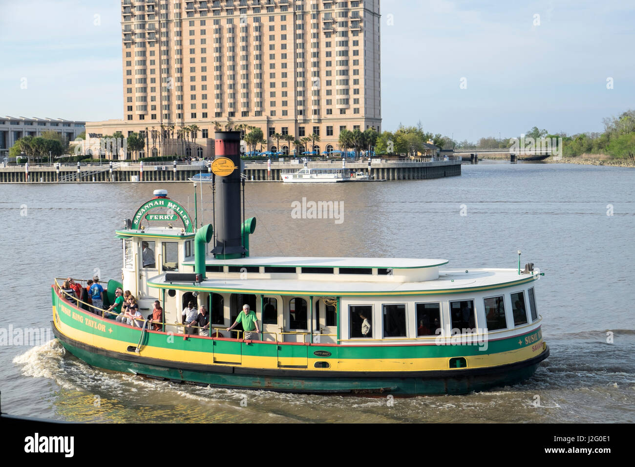 USA, Savannah, ferry on Savannah River, Westin Hotel Stock