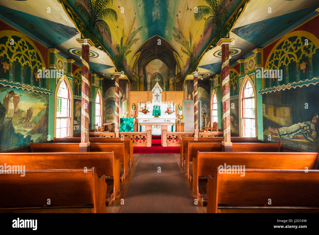 Interior of St. Benedict's Painted Church, Captain Cook, The Big Island, Hawaii (Large format sizes available) Stock Photo