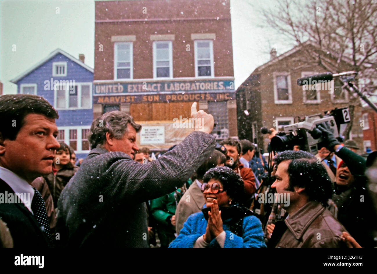 Senator Ted Kennedy campaigning in Massachusetts in October 1970 (Large format sizes available) Stock Photo
