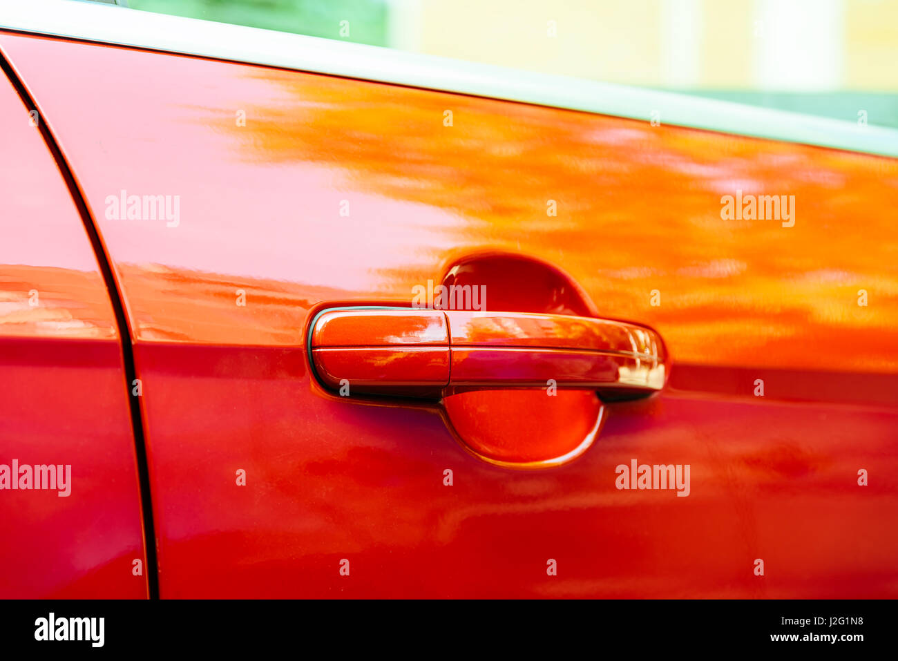 Red Car Door Handle Close Up Stock Photo Alamy