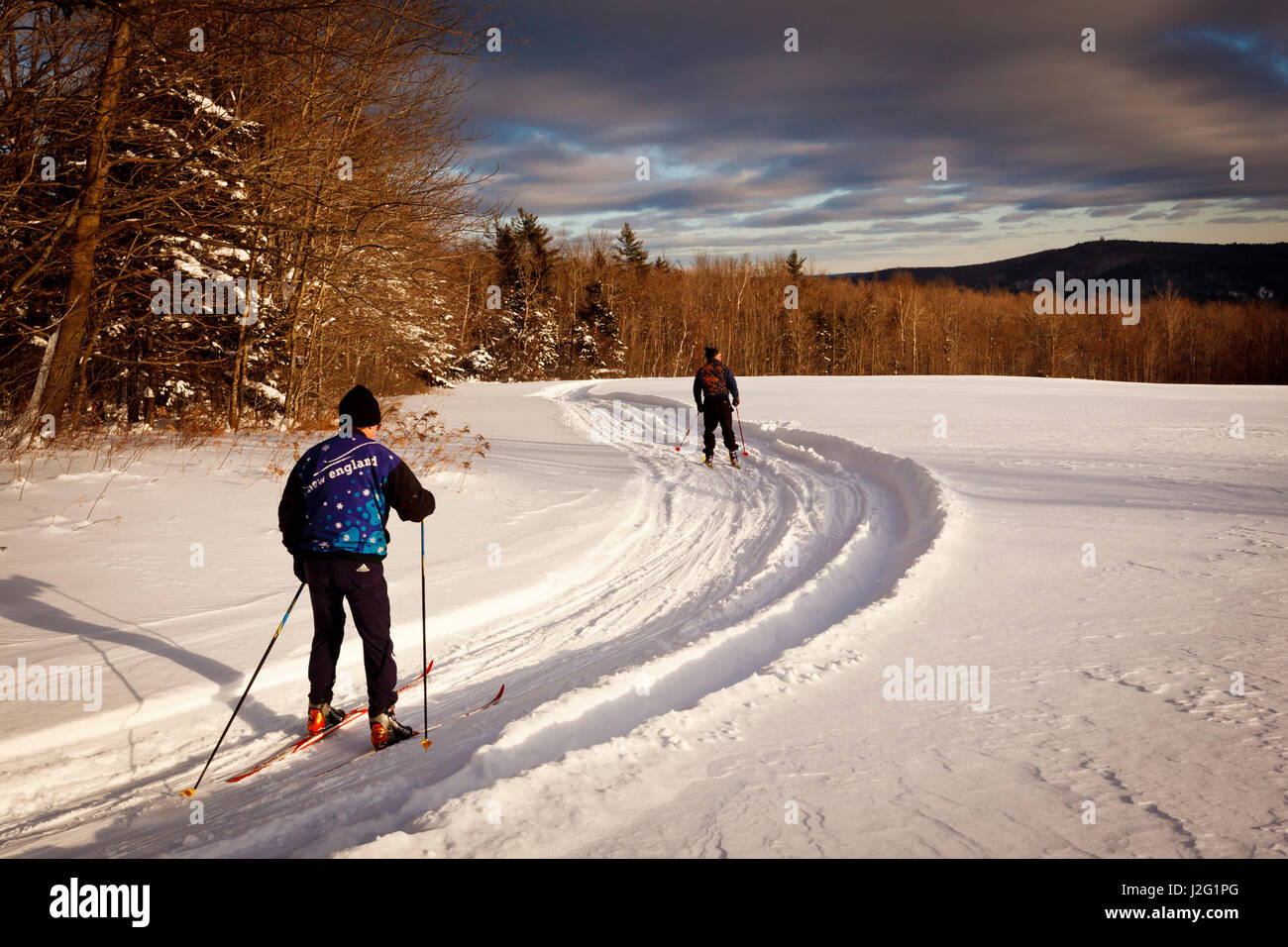 Two men cross country skiing at the Notchview Reservation in Windsor