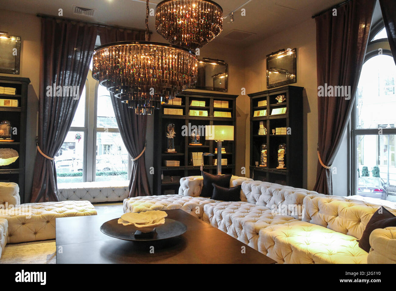 Furniture at Restoration Hardware's flagship store in Boston