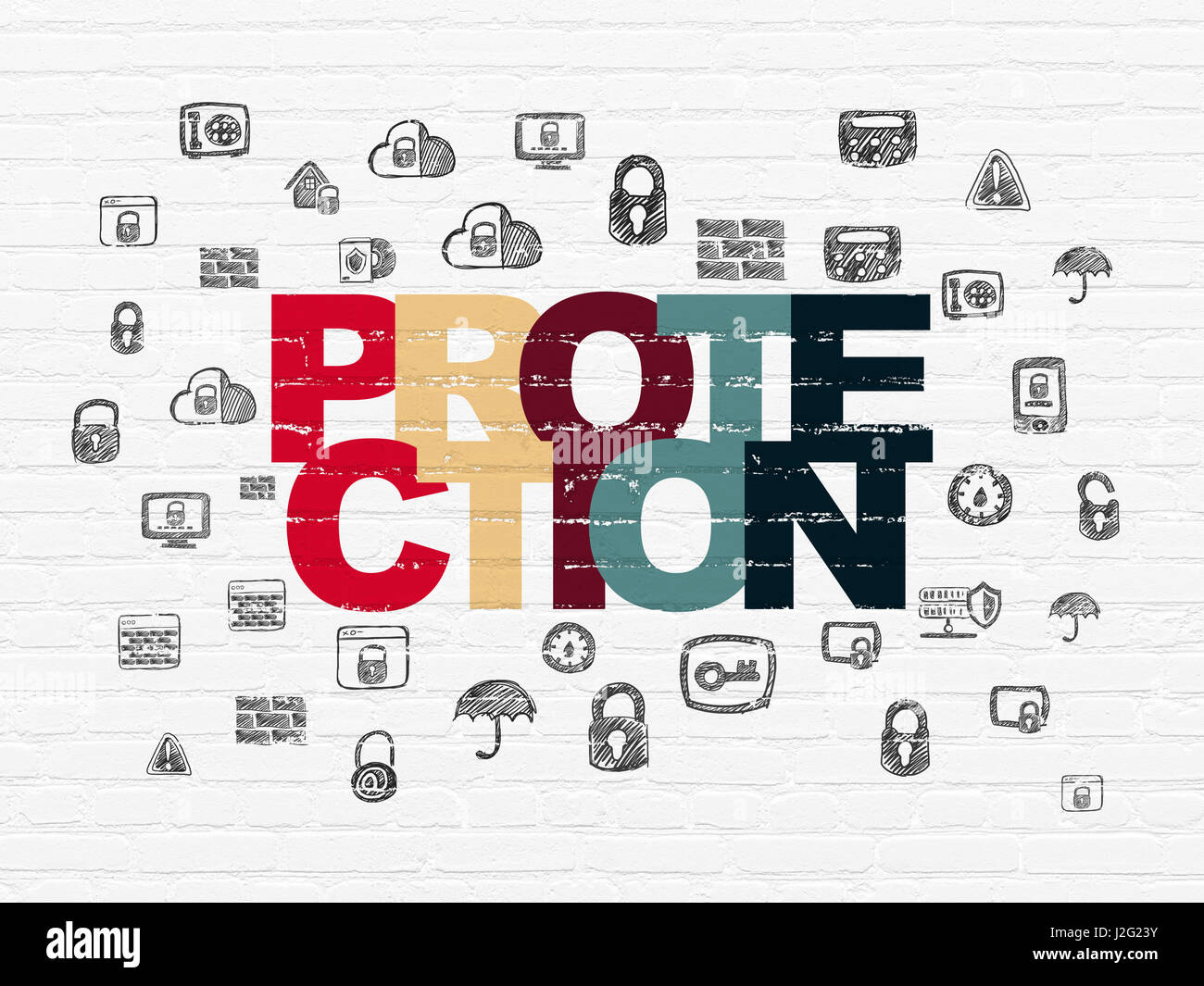 Privacy concept: Protection on wall background Stock Photo - Alamy